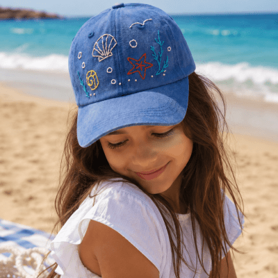 Hand-embroidered denim cap