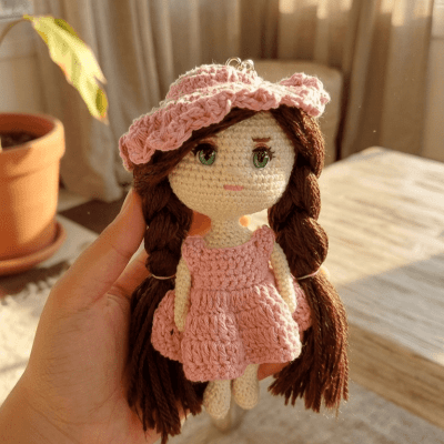 Handmade Crochet Doll Keychain &ndash; Mini Bag Charm 💙