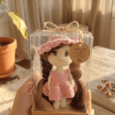 Handmade Crochet Doll Keychain &ndash; Mini Bag Charm 💙