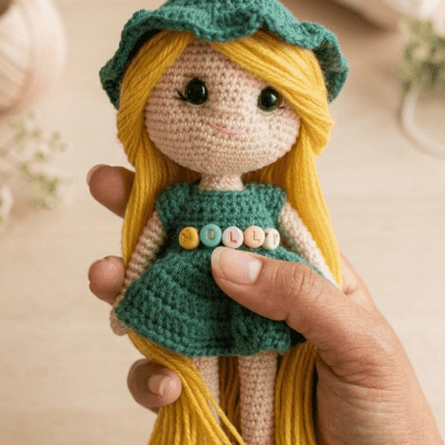 Handmade Crochet Doll Keychain &ndash; Mini Bag Charm 💙