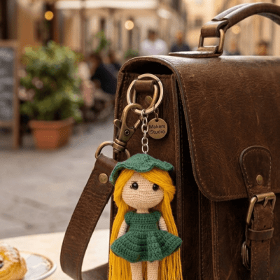 Handmade Crochet Doll Keychain &ndash; Mini Bag Charm 💙