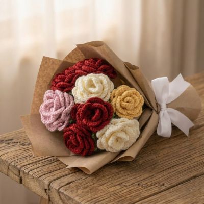 Handmade Crochet Rose Bouquet