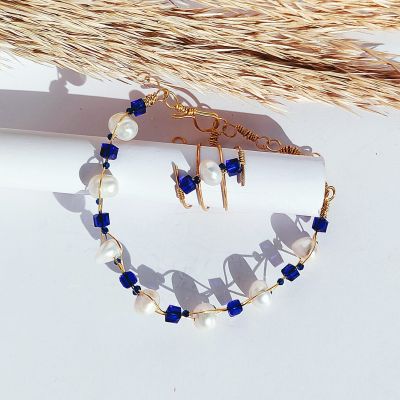 طقم اللؤلؤ الطبيعي مزارع  مياه عذبة وكريستال 