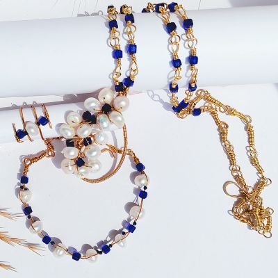 طقم اللؤلؤ الطبيعي مزارع  مياه عذبة وكريستال 