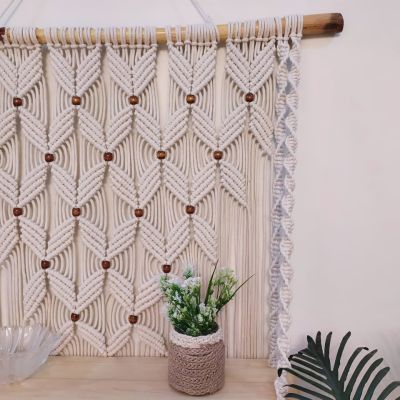 Macrame wall hanging with shelf 