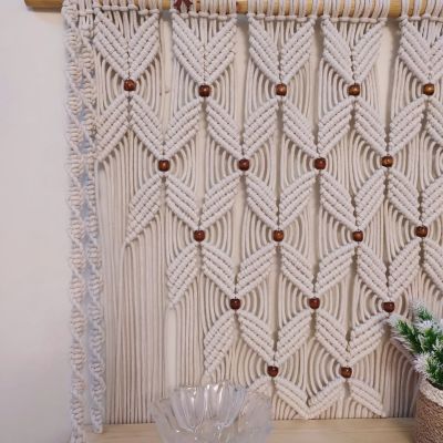 Macrame wall hanging with shelf 