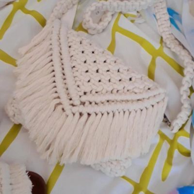 Macrame bag with triangle tassel cover