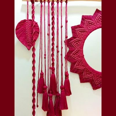 Macrame hanging with wooden shelf