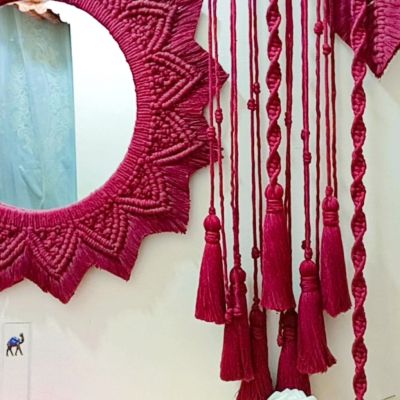 Macrame hanging with wooden shelf