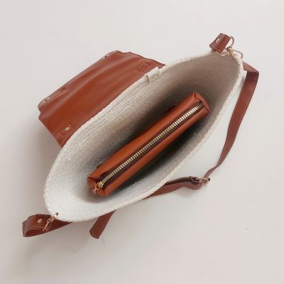  Cotton rope eco-friendly cross body bag with leather off-white 