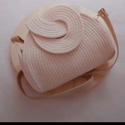  Cotton rope eco-friendly cross body bag with leather handles off-white 