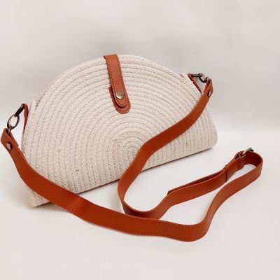  Cotton rope eco-friendly cross body bag with leather off-white 
