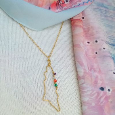 A copper chain in the shape of a map of Palestine