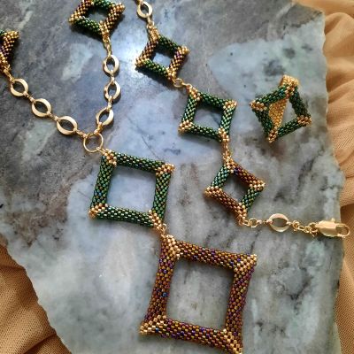 A Set of colorful squares by Miyuki beads 