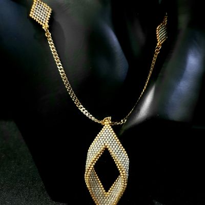 Silver and gold leaf necklace by Miyuki beads