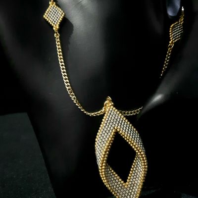 Silver and gold leaf necklace by Miyuki beads