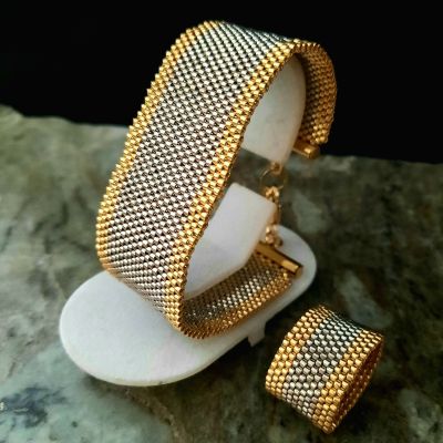 مجموعة ورق الشجر باللون الفضى والذهبى من خرز الميوكى