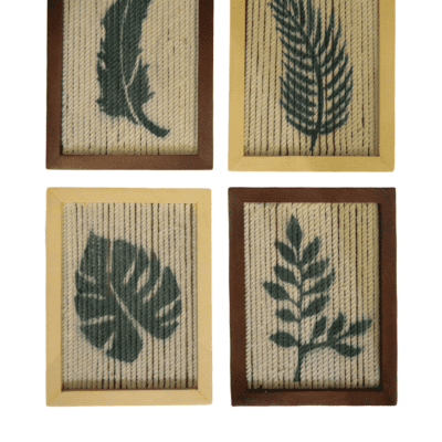 Handmade wooden frame with macrame strings 