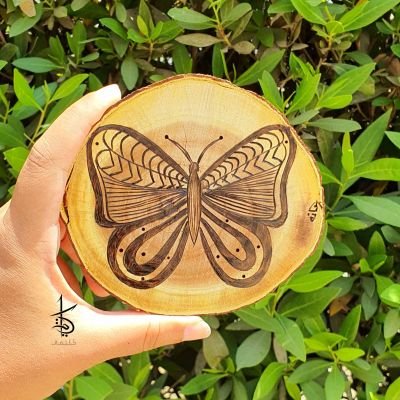 فراشة - حرق يدوي على جذع شجر