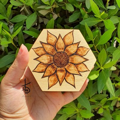 Sunflower - Hand-Burned Hexagon Wooden Box