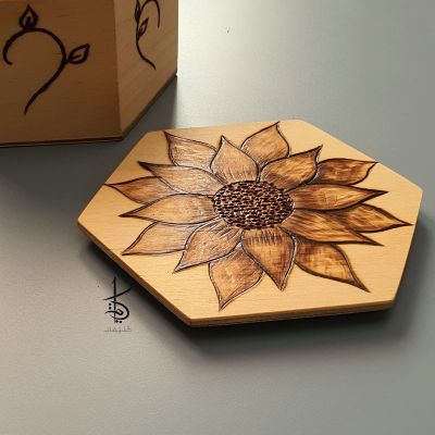 Sunflower - Hand-Burned Hexagon Wooden Box