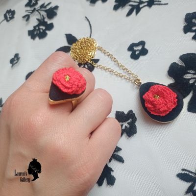 Embroidered Copper Necklace and Ring
