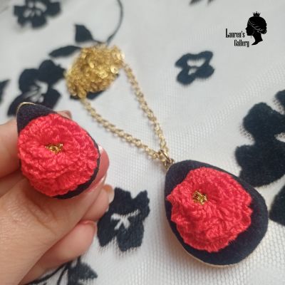 Embroidered Copper Necklace and Ring