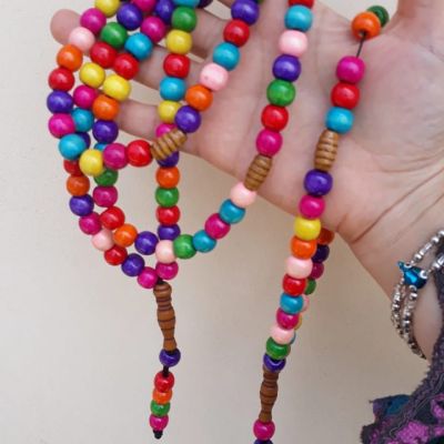 Rosary made of 99 wood grains, cheerful colors