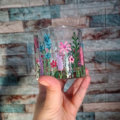 Glass mug with flowers 
