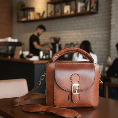 Handmade men's cross bag made of natural leather