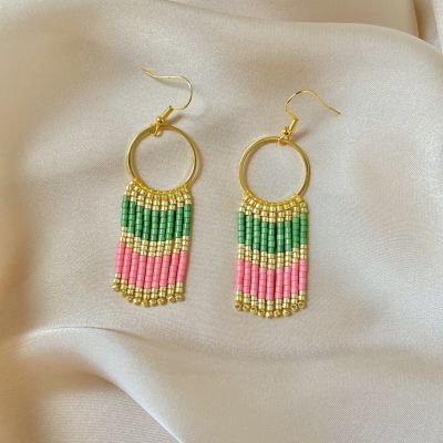 حلق أخضر و بينك ( طقم )