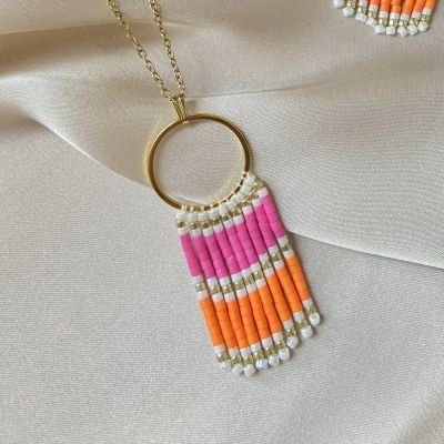 حلق بينك و برتقالي ( طقم )