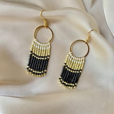 Fringe Earrings ( SET ) Black x Gold 