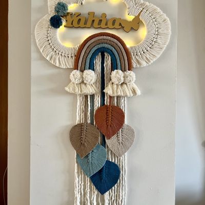 Macrame cloud with kids name and light
