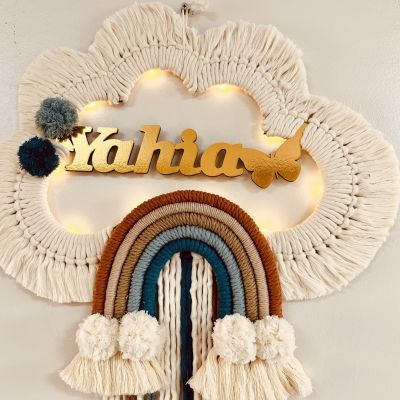 Macrame cloud with kids name and light