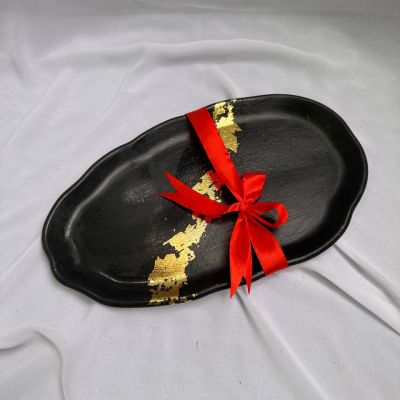 ديكور منزل اسود 5 قطع مع ورق ذهبي