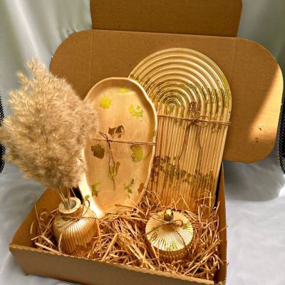 ديكور منزل باللون الشامبانيا، 4 قطع مع ورق الذهب