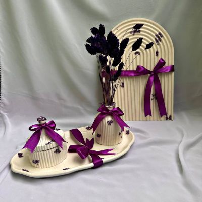 ديكور منزل ابيض 4 قطع مع احجار لافندر