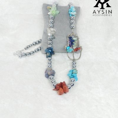 Necklace made of hematite stones and the seven chakras.