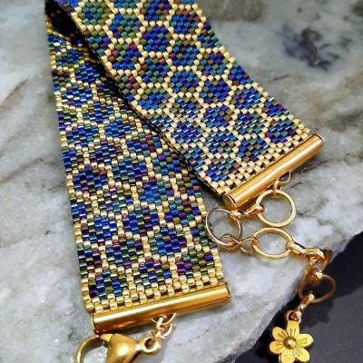 مجموعة خلية النحل باللون الأزرق المموج من خرز الميوكى