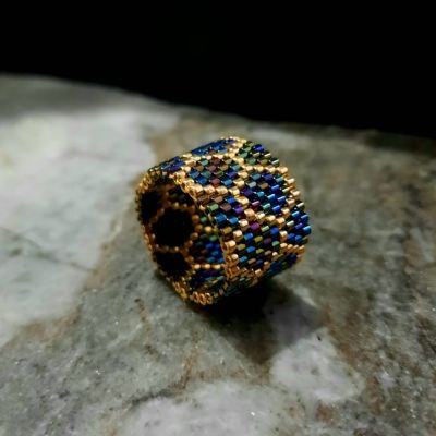 مجموعة خلية النحل باللون الأزرق المموج من خرز الميوكى