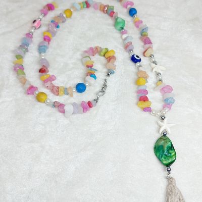 A necklace made of broken agate stones