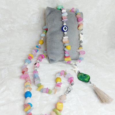 A necklace made of broken agate stones