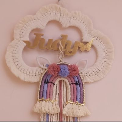 Unicorn face macrame cloud with name 