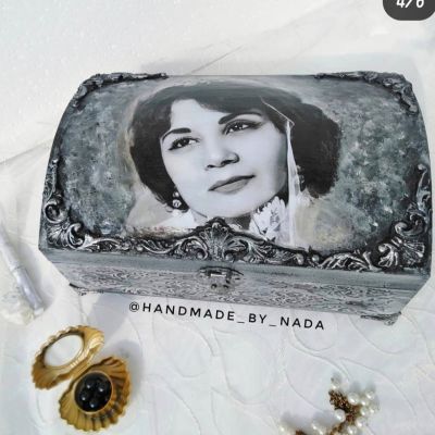 Customized black and white box with your photo and name outside 