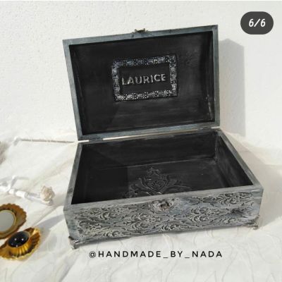 Customized black and white box with your photo and name outside 