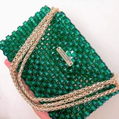Dark Olive Green Hexagon Crystal Bag