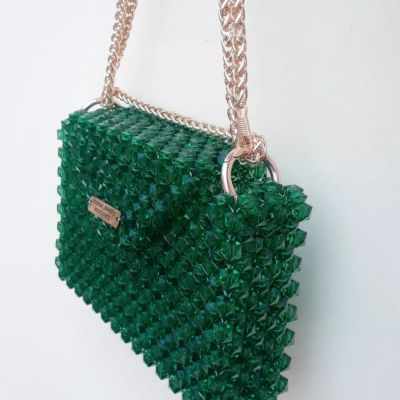 Dark Olive Green Hexagon Crystal Bag