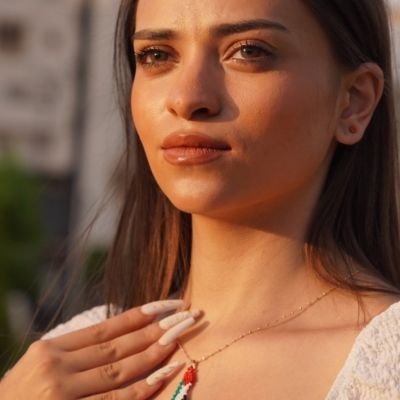 سلسال خريطة فلسطين بألوان العلم من خرز الميوكى