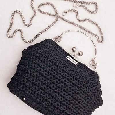 Crochet evening bag with metal frame